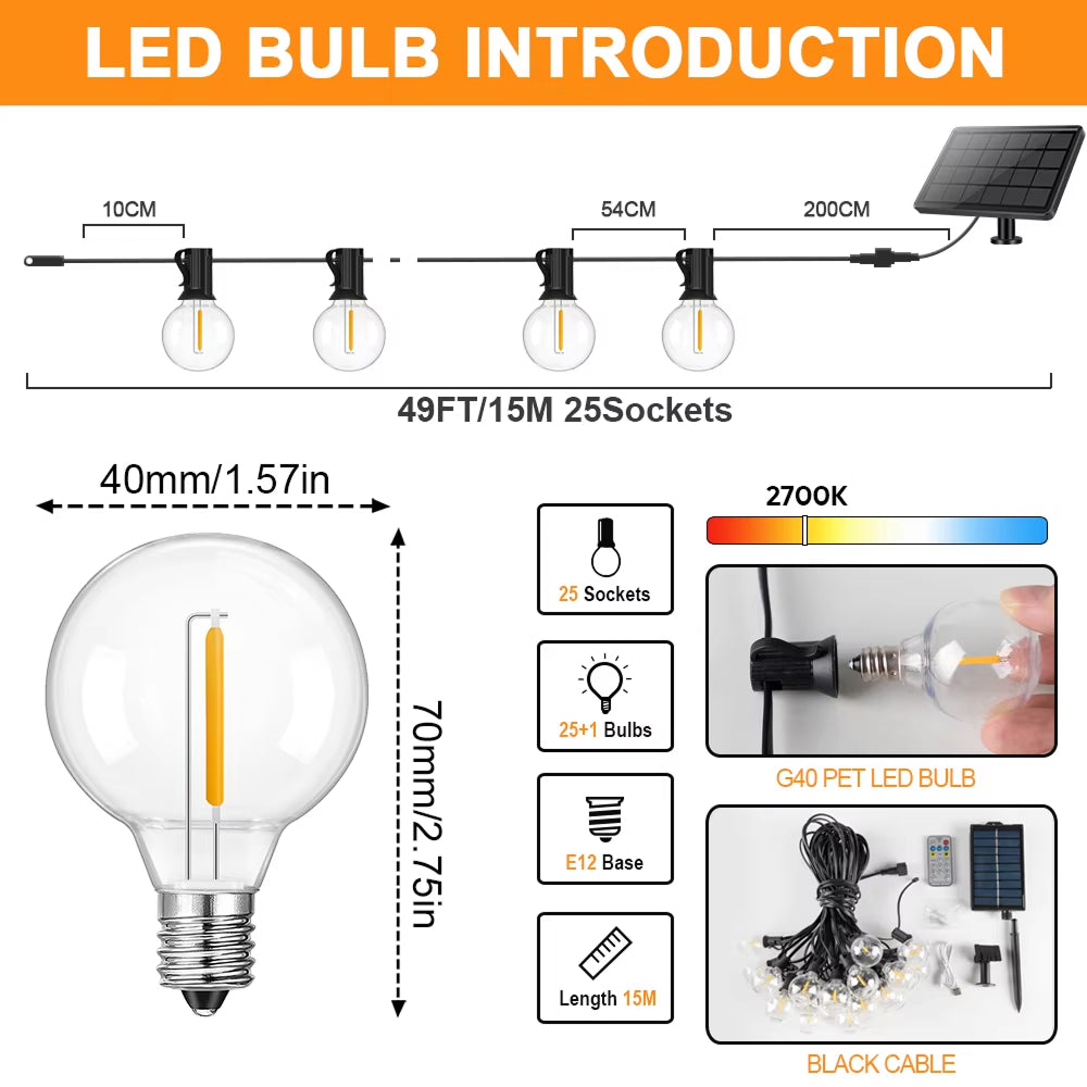 GloStrani Solar Powered Outdoor LED String Lights