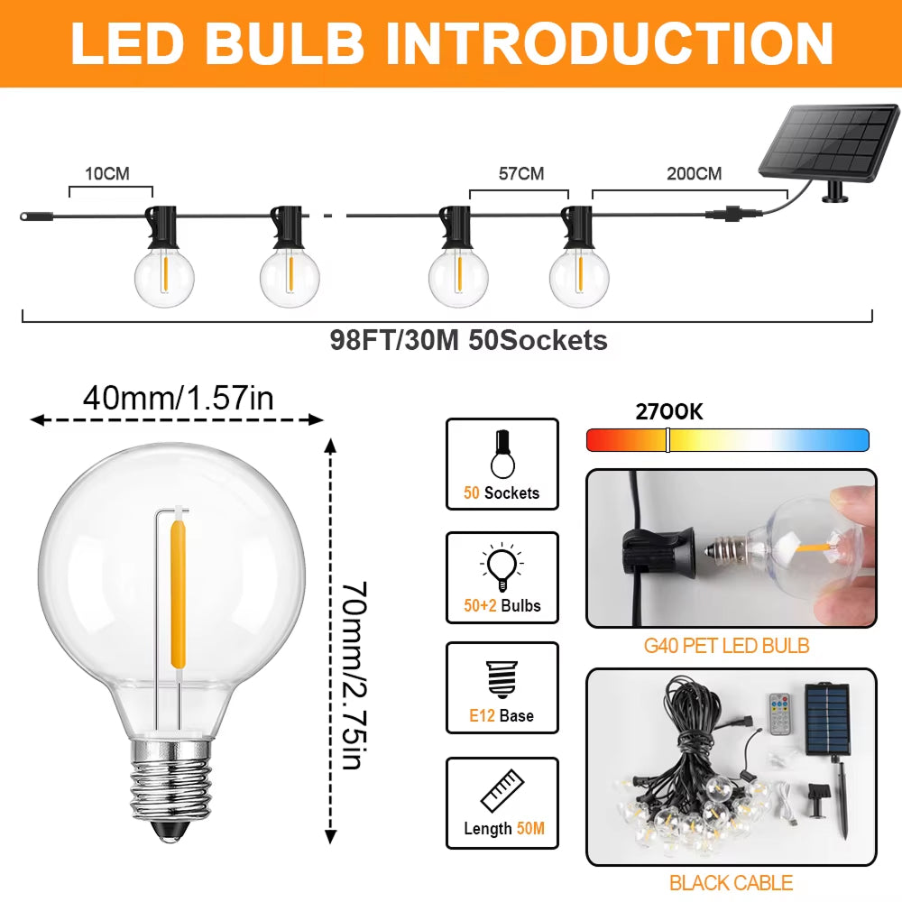 GloStrani Solar Powered Outdoor LED String Lights