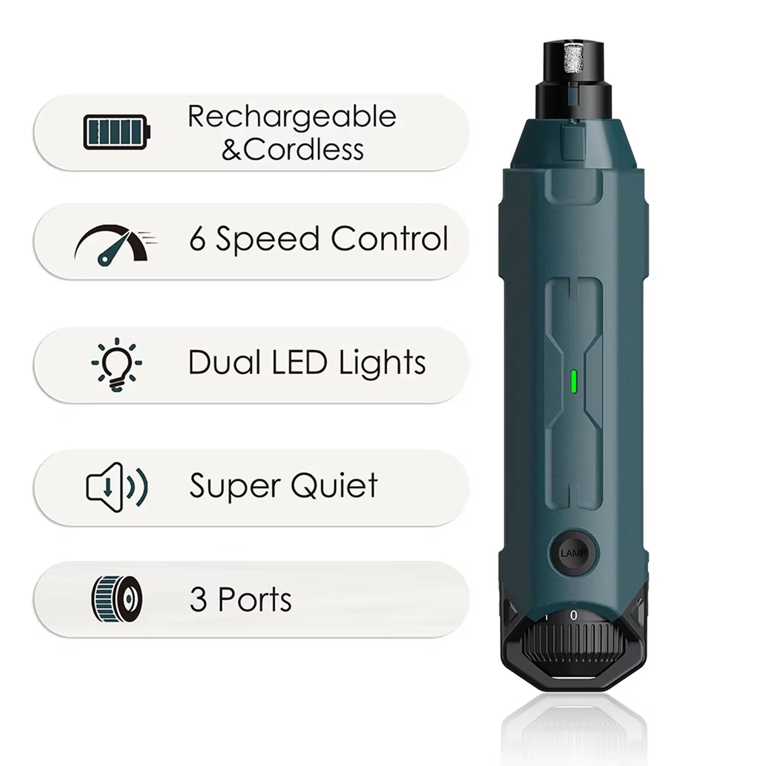 GrinPaw Ultra-Quiet Dog Nail Grinder with LED Lights