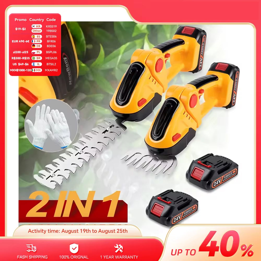 GrinWatt Cordless 2-in-1 Hedge & Grass Trimmer