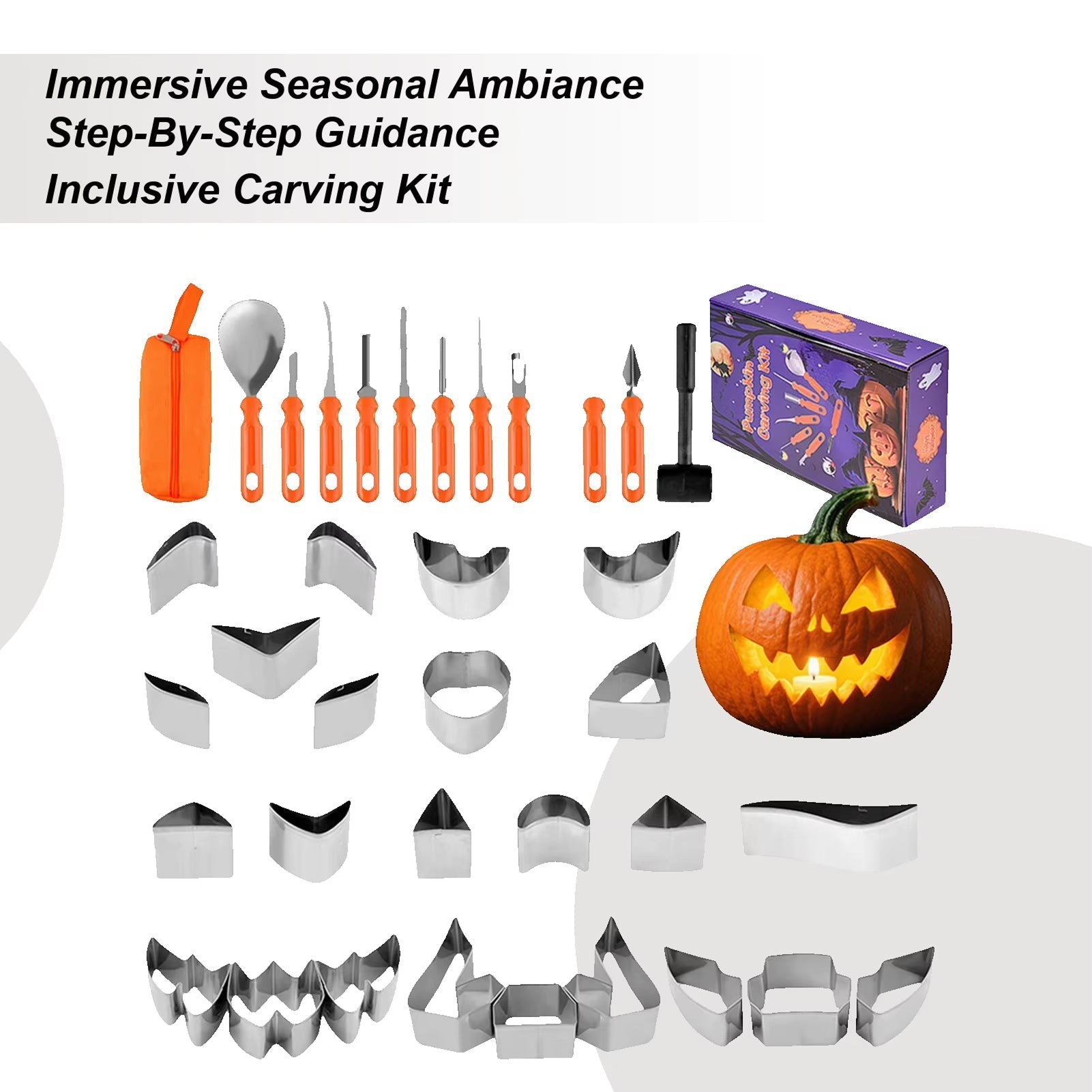HaloCarve 37-Piece Heavy Duty Pumpkin Carving Kit with Stencils & Case