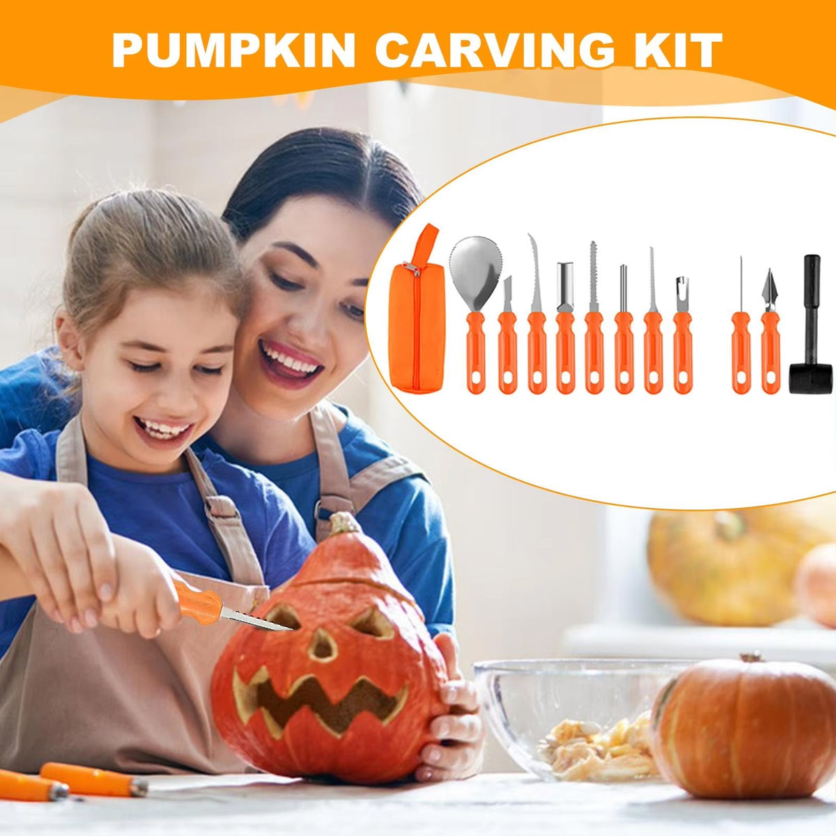 HaloCarve 37-Piece Heavy Duty Pumpkin Carving Kit with Stencils & Case