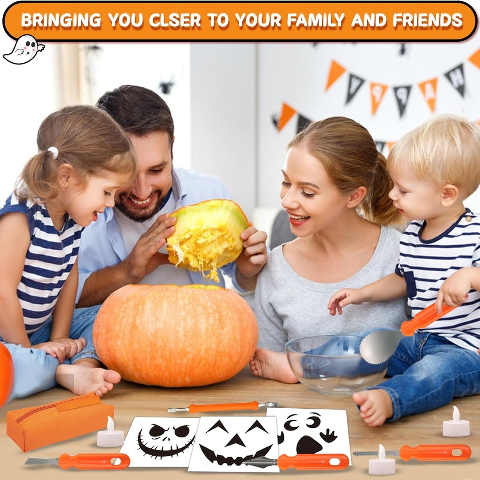 HaloCarve 37-Piece Heavy Duty Pumpkin Carving Kit with Stencils & Case