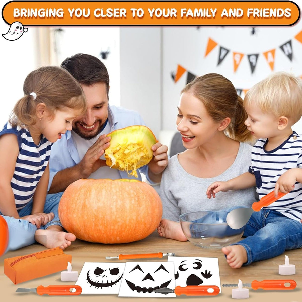 HaloCarve 37-Piece Heavy Duty Pumpkin Carving Kit with Stencils & Case