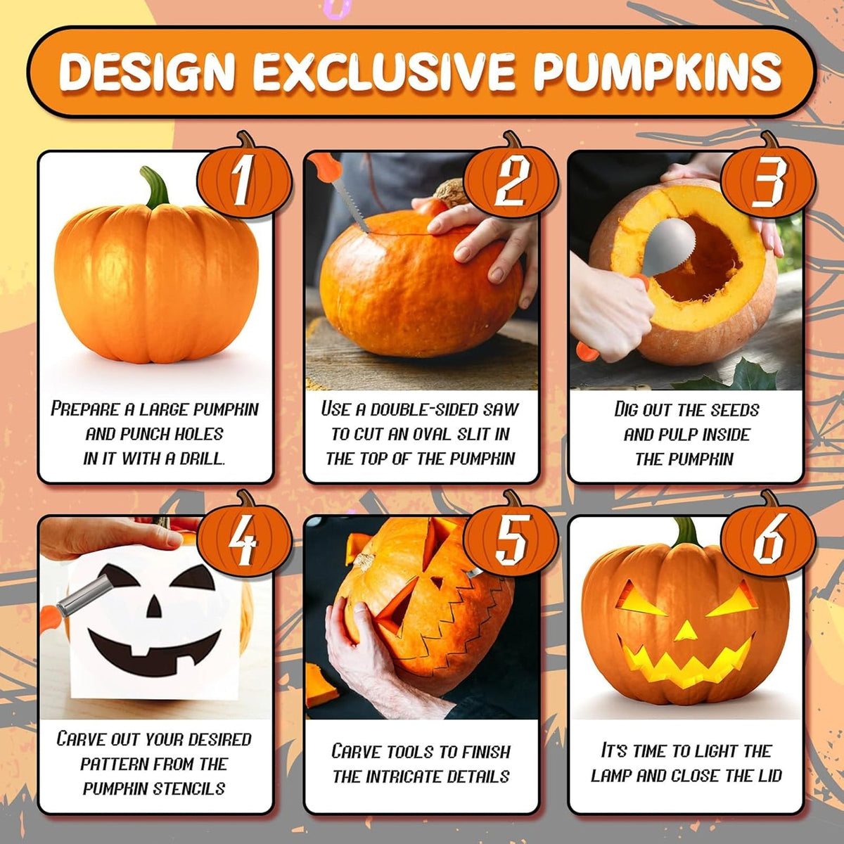 HaloCarve 37-Piece Heavy Duty Pumpkin Carving Kit with Stencils & Case