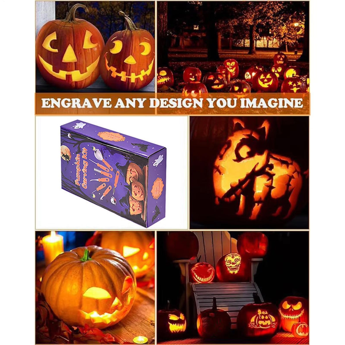 HaloCarve 37-Piece Heavy Duty Pumpkin Carving Kit with Stencils & Case