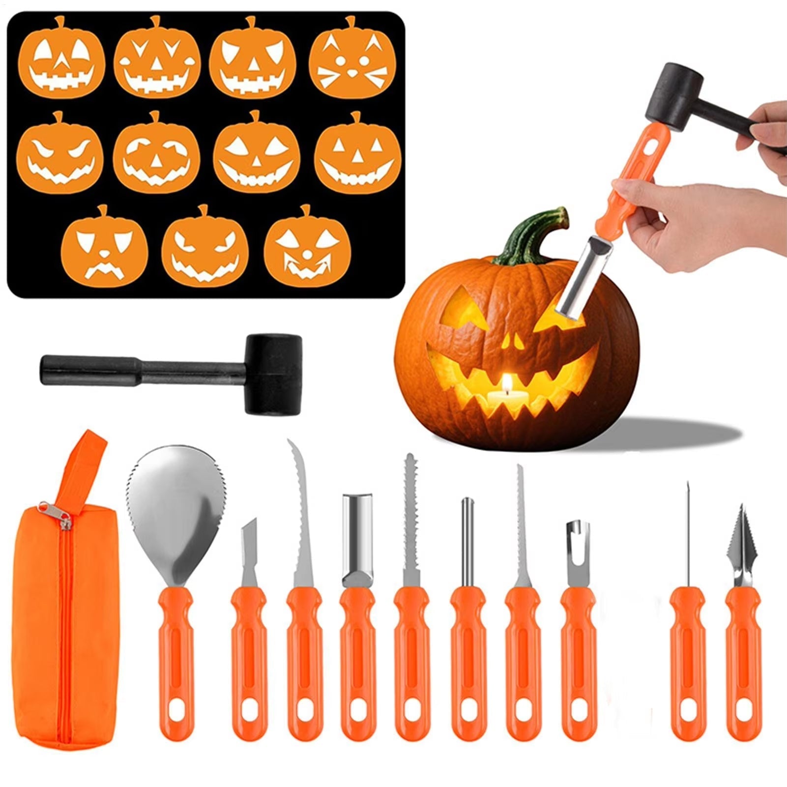 HaloCarve 37-Piece Heavy Duty Pumpkin Carving Kit with Stencils & Case
