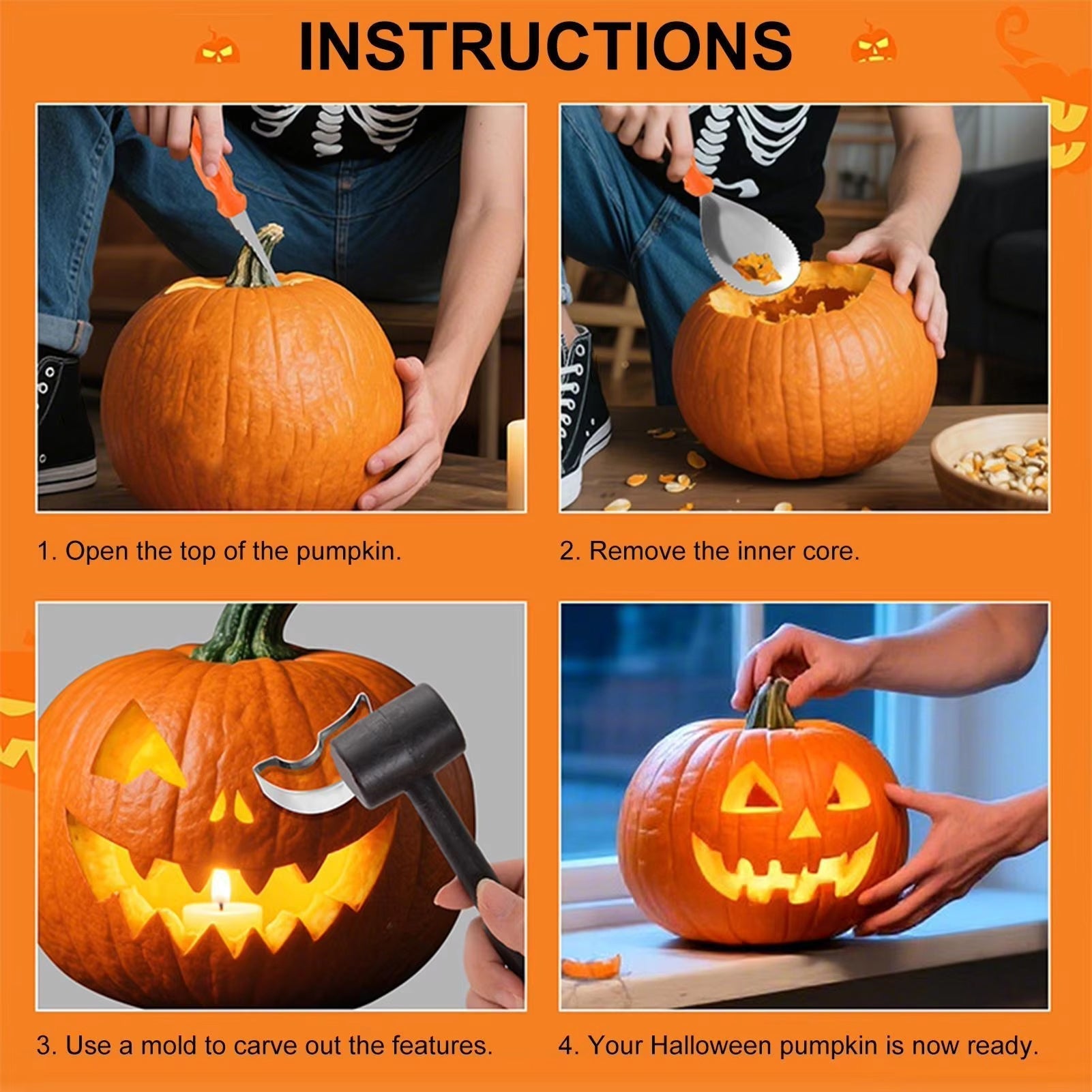 HaloCarve 37-Piece Heavy Duty Pumpkin Carving Kit with Stencils & Case