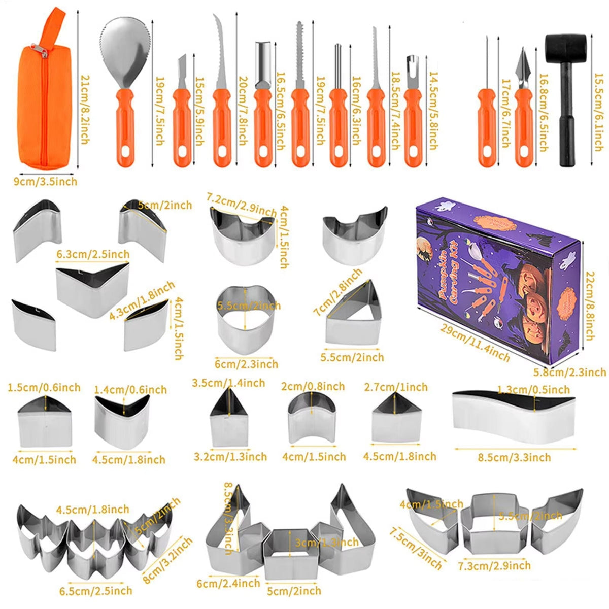 HaloCarve 37-Piece Heavy Duty Pumpkin Carving Kit with Stencils & Case