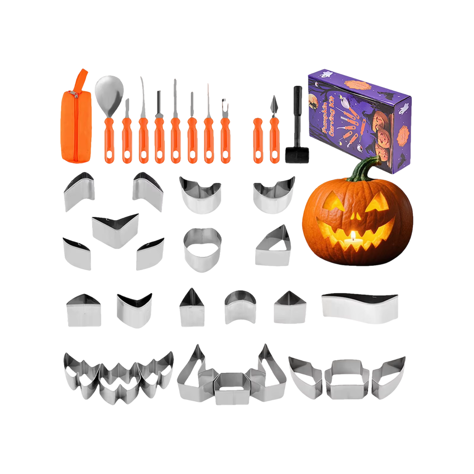 HaloCarve 37-Piece Heavy Duty Pumpkin Carving Kit with Stencils & Case