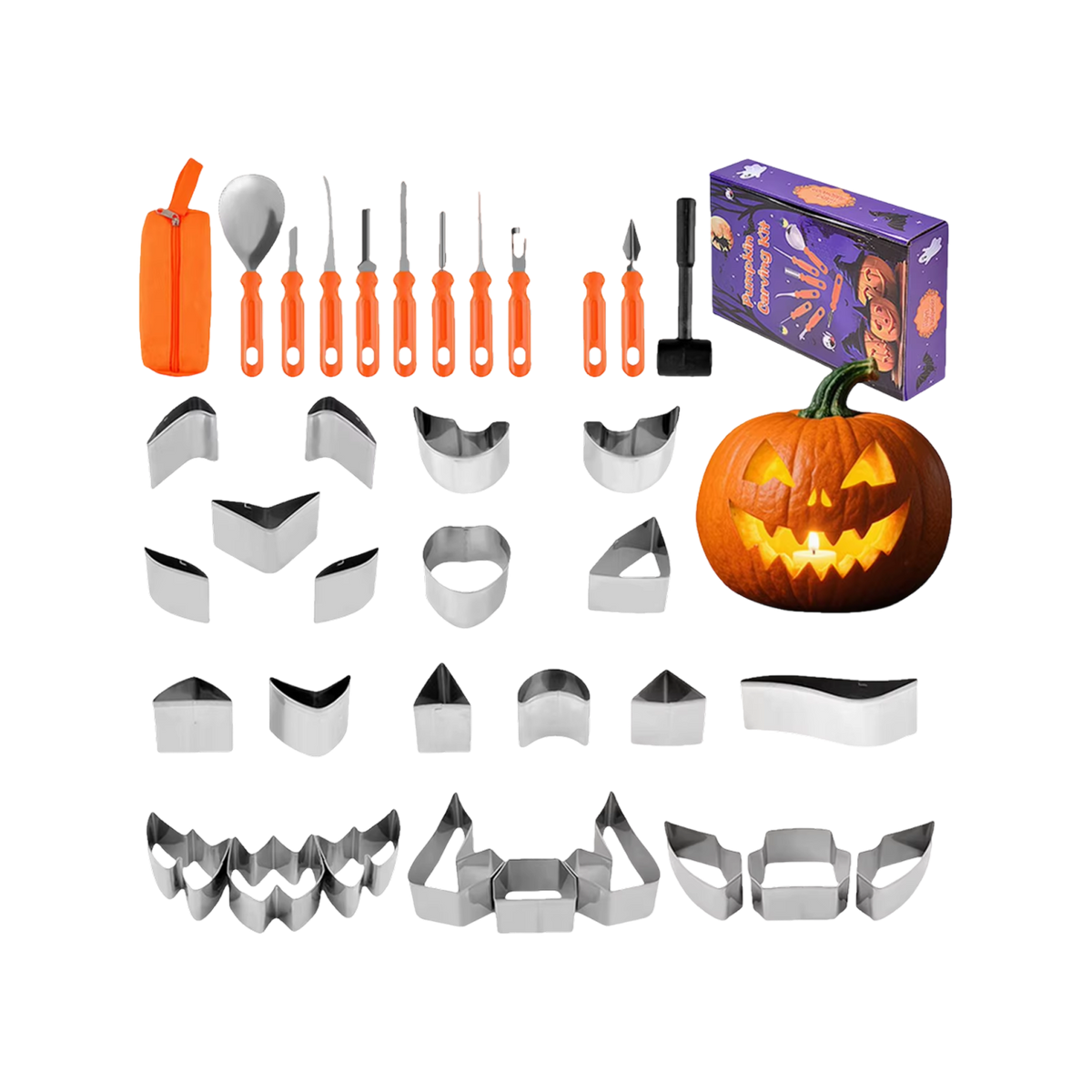 HaloCarve 37-Piece Heavy Duty Pumpkin Carving Kit with Stencils & Case