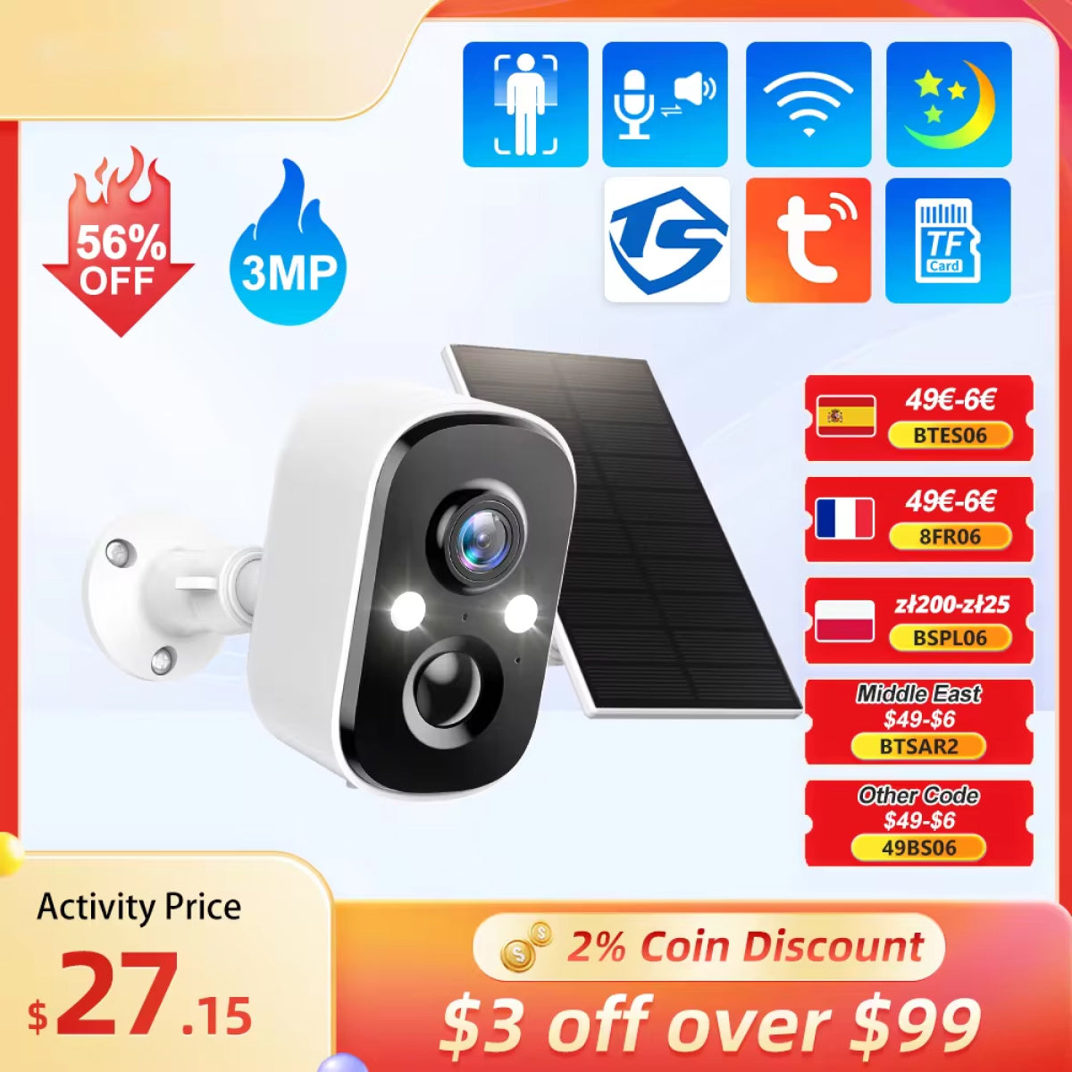 Helioriz 3MP Solar AI Security Camera with Full Color Night Vision