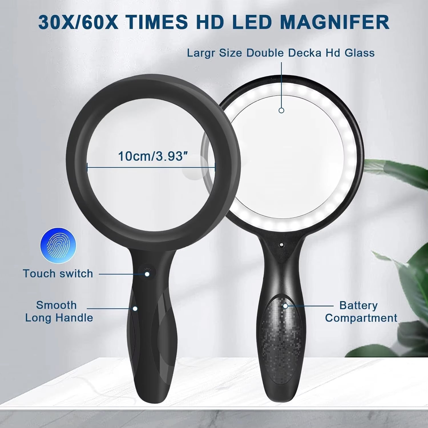 IrisGlasi 30X-60X LED Magnifying Glass for Reading