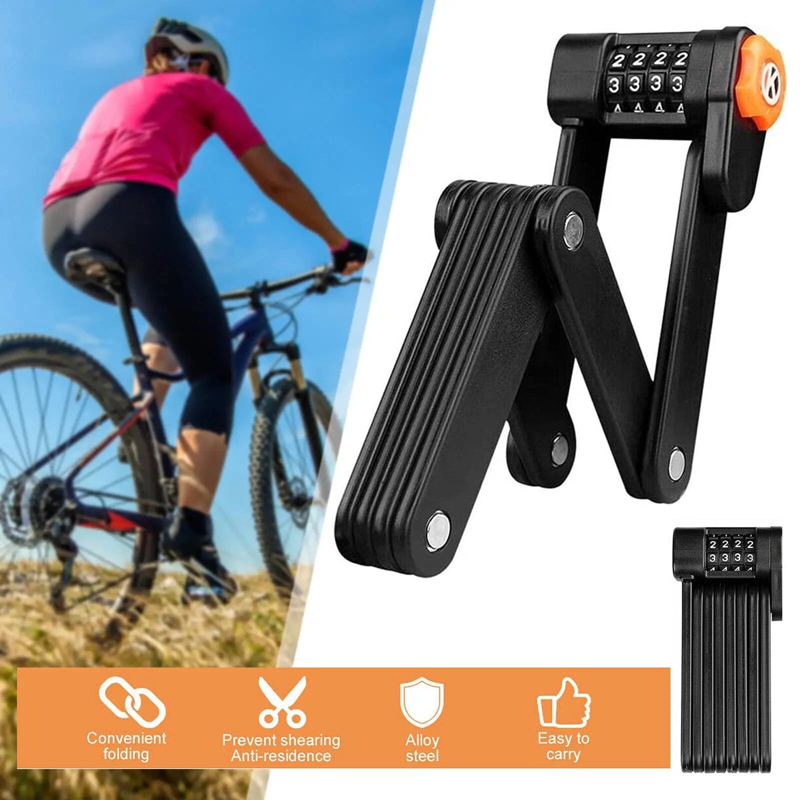 HelixLok Heavy Duty Folding Bike Lock with 4-Digit Combination