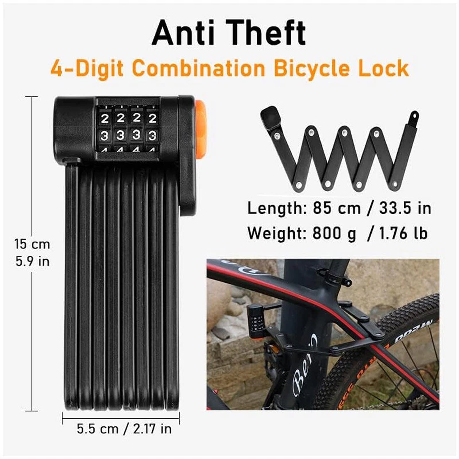 HelixLok Heavy Duty Folding Bike Lock with 4-Digit Combination