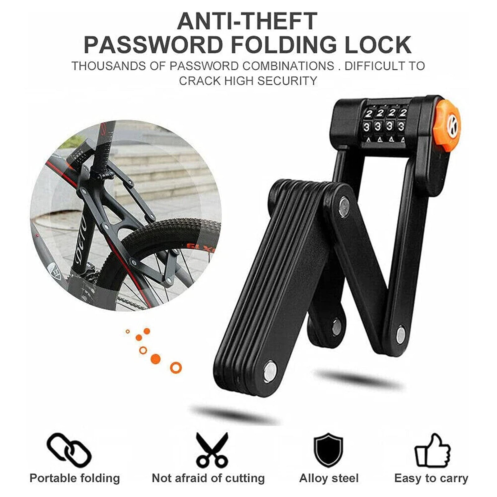 HelixLok Heavy Duty Folding Bike Lock with 4-Digit Combination