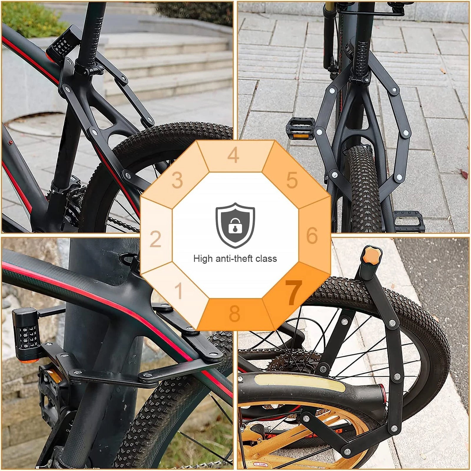 HelixLok Heavy Duty Folding Bike Lock with 4-Digit Combination
