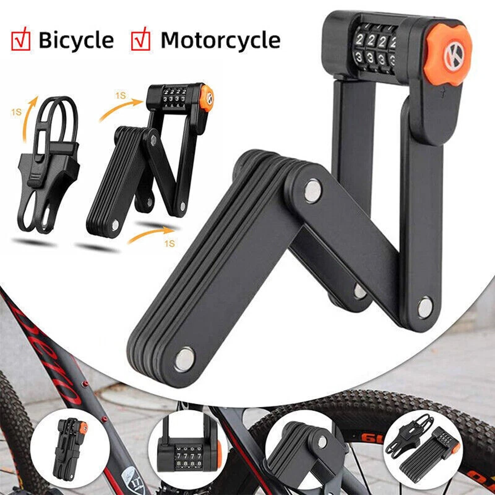 HelixLok Heavy Duty Folding Bike Lock with 4-Digit Combination