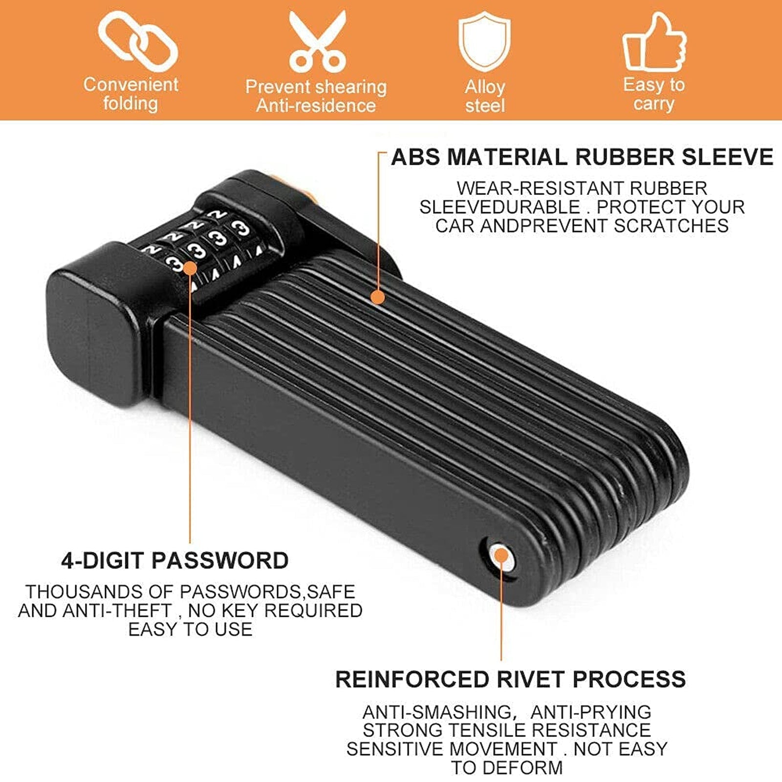 HelixLok Heavy Duty Folding Bike Lock with 4-Digit Combination