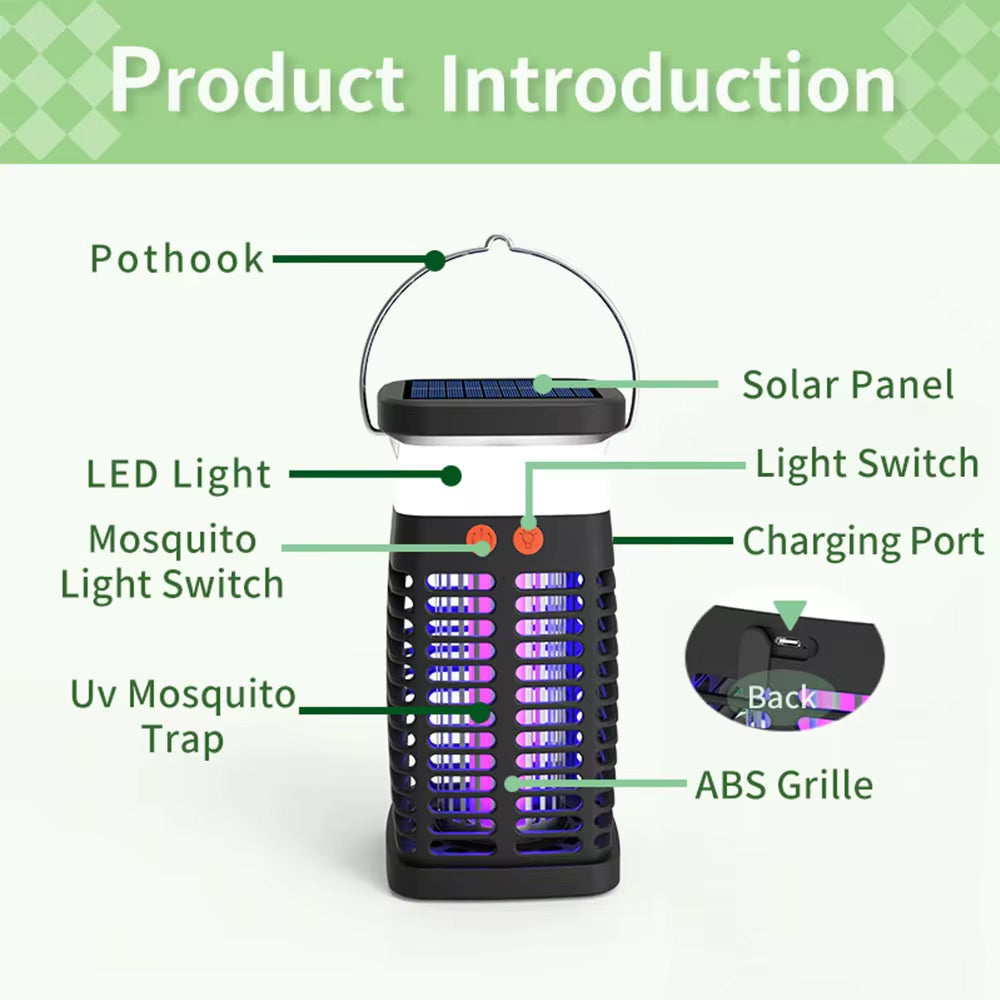 Linishix 2,100 Sq Ft Solar Powered Bug Zapper & Outdoor Lantern
