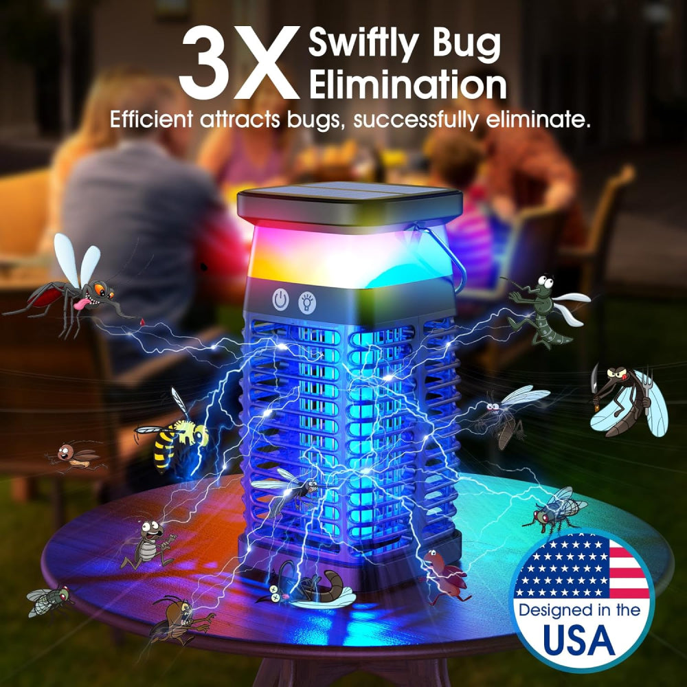 Linishix 2,100 Sq Ft Solar Powered Bug Zapper & Outdoor Lantern