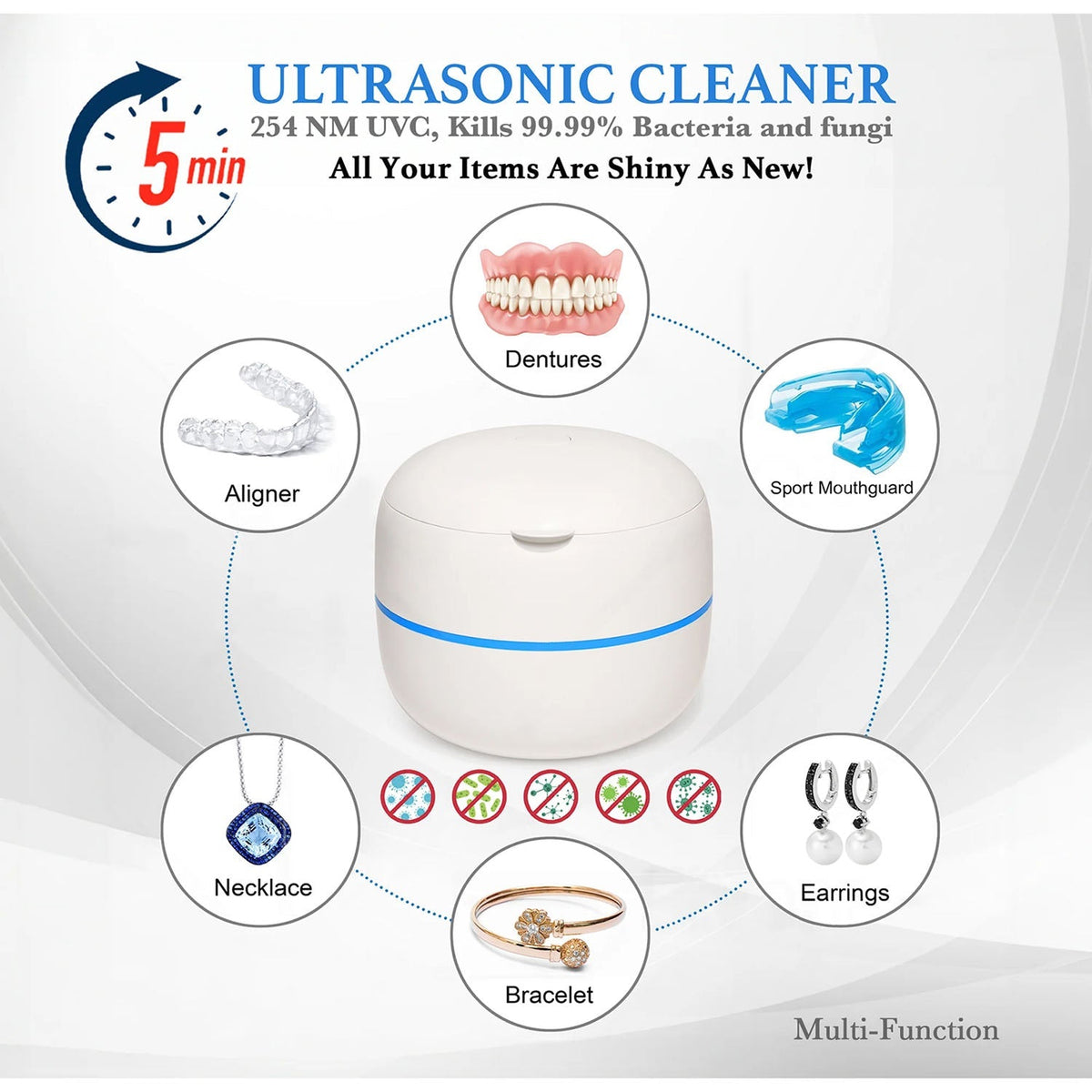 MintPolu Ultrasonic Dental Pod Cleaner with UV-C Light