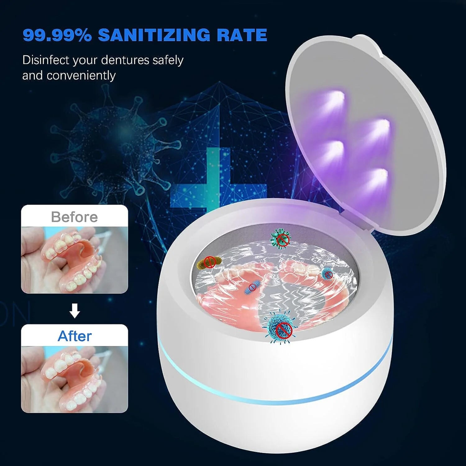 MintPolu Ultrasonic Dental Pod Cleaner with UV-C Light