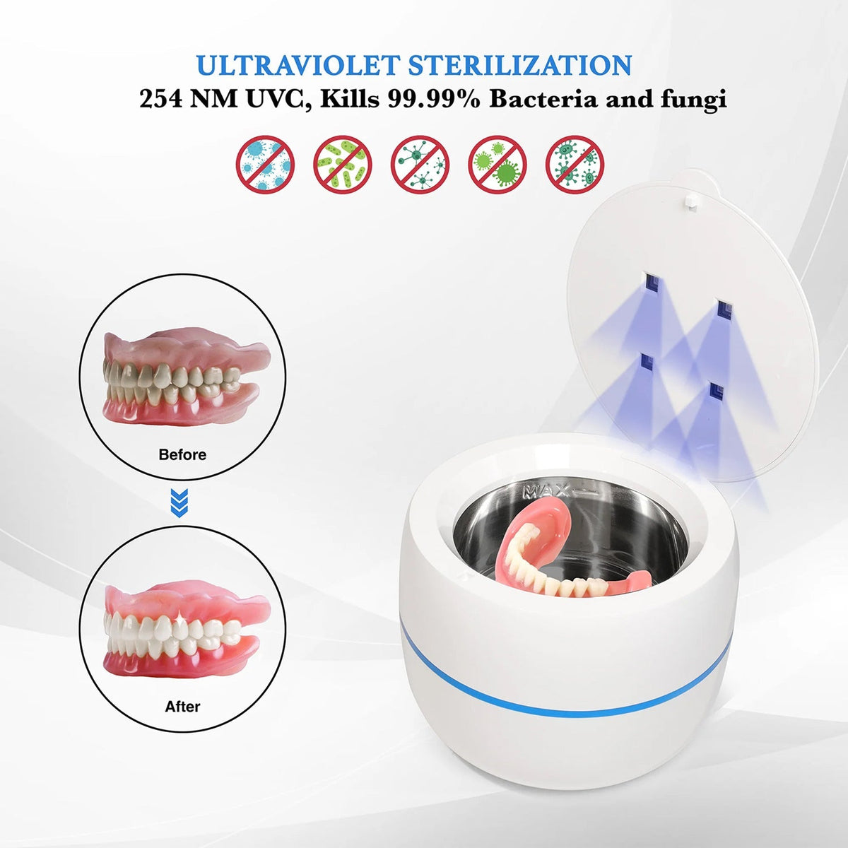 MintPolu Ultrasonic Dental Pod Cleaner with UV-C Light