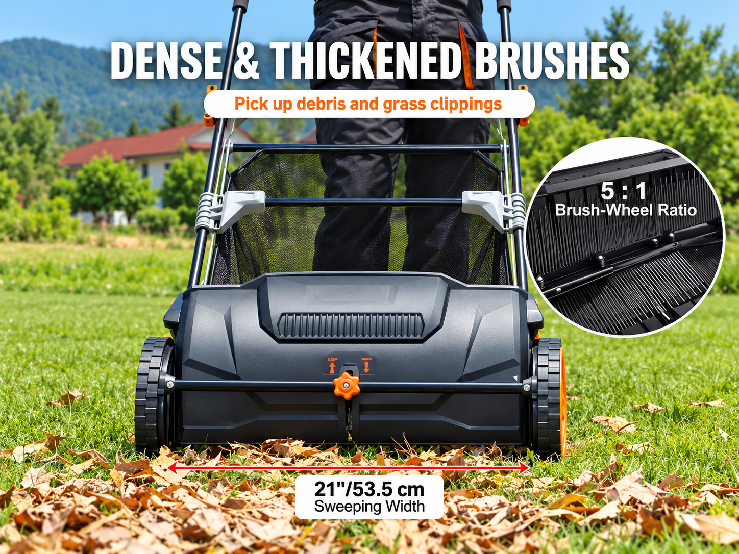 Yardsyer 21-Inch Manual Push Lawn Sweeper for Leaves & Grass