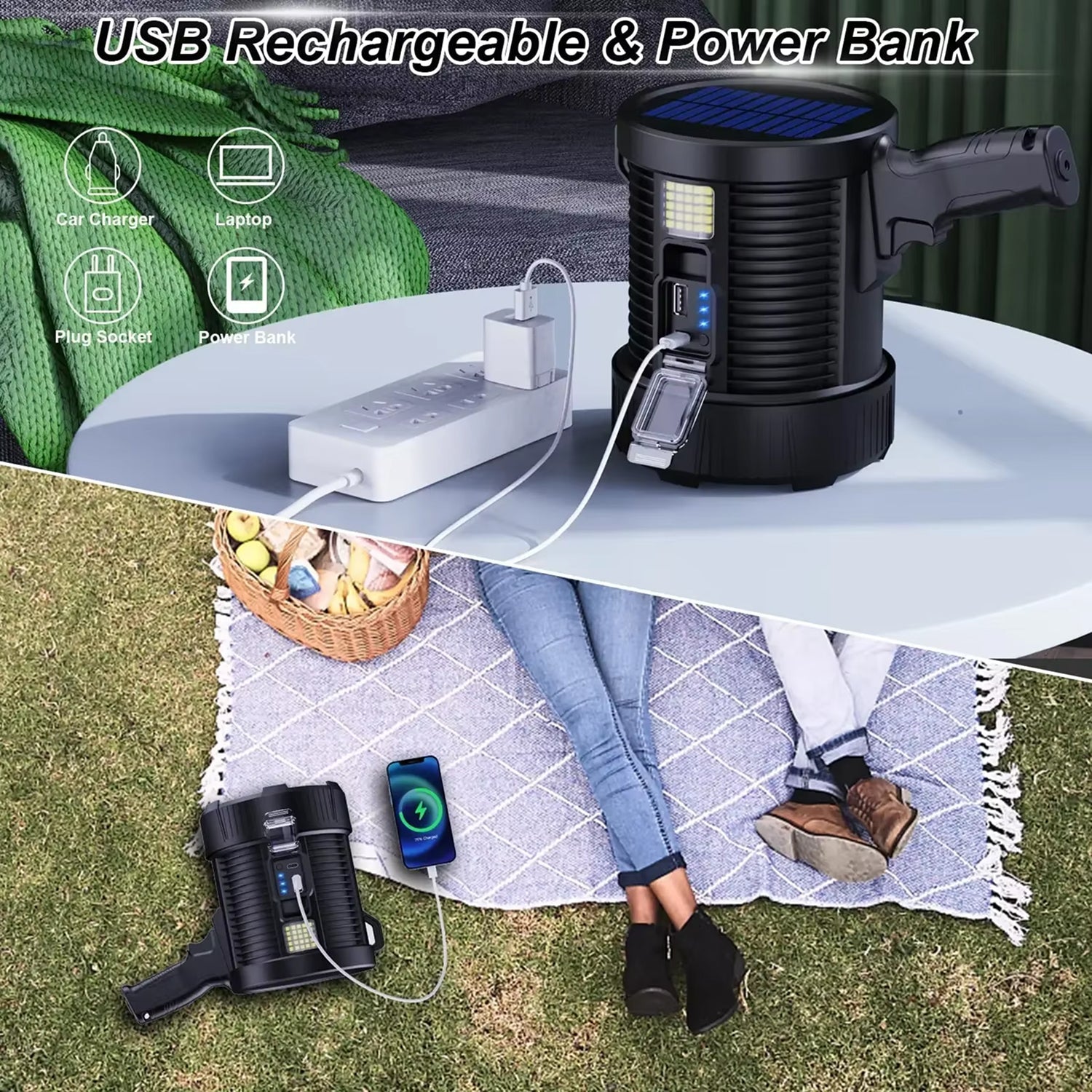 NovyLuxi 3000 Lumen Solar Rechargeable Spotlight