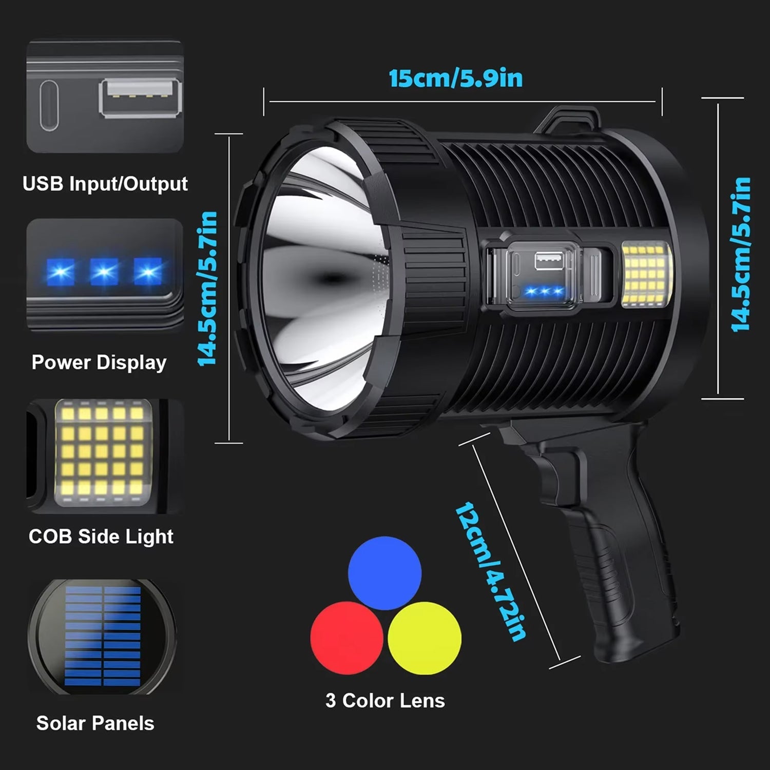 NovyLuxi 3000 Lumen Solar Rechargeable Spotlight