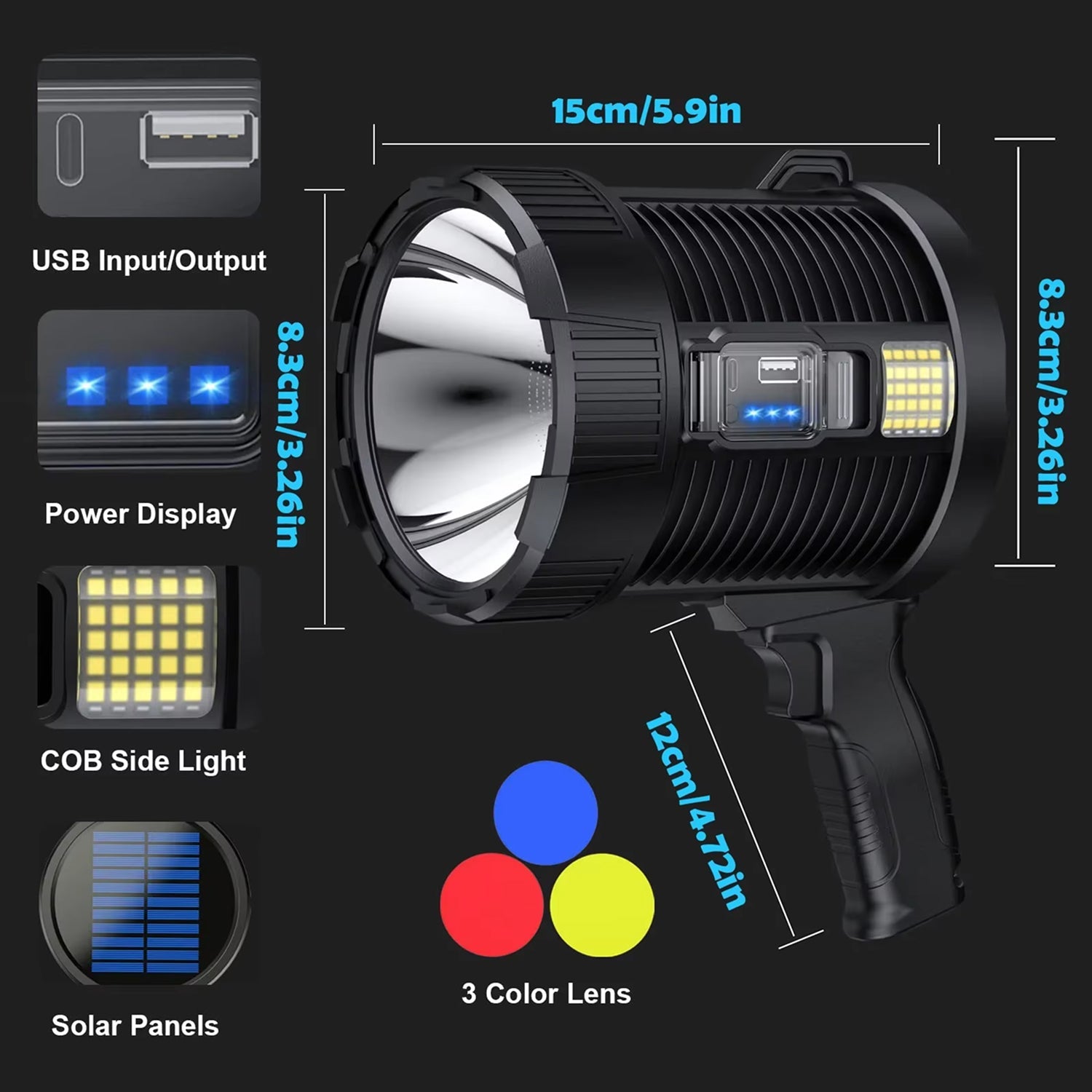 NovyLuxi 3000 Lumen Solar Rechargeable Spotlight