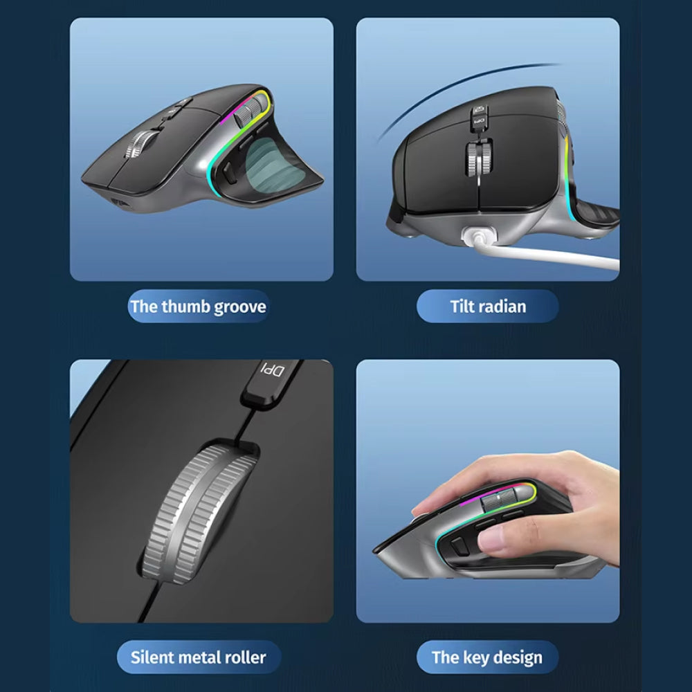 Pamorlix Ergonomic Vertical Mouse with Dual Wireless Connection
