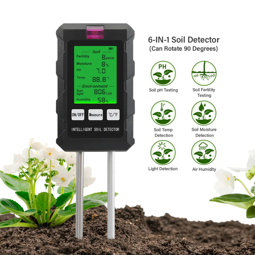 Probeync Advanced 6-in-1 Digital Soil pH and Moisture Meter
