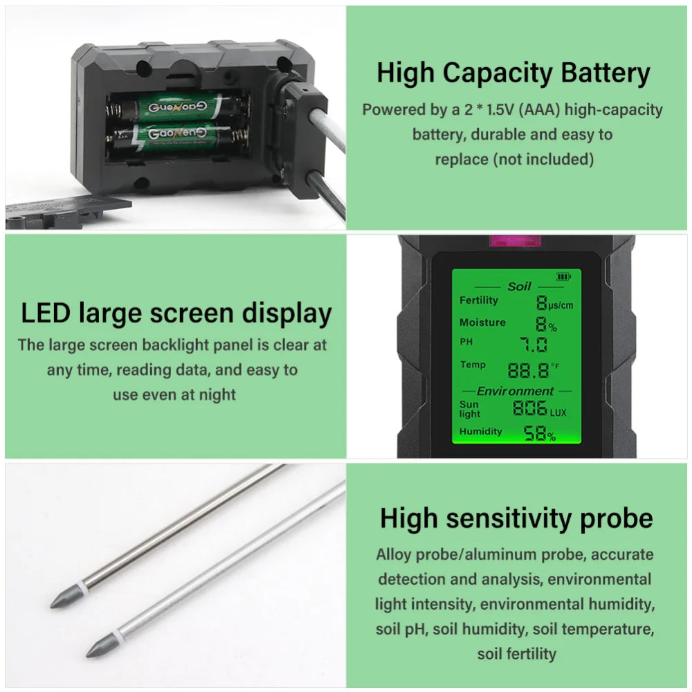 Veragroic Professional Soil pH, Moisture, and Fertility Meter