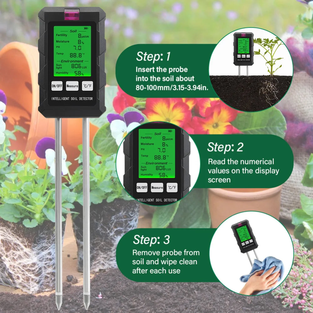 Veragroic Professional Soil pH, Moisture, and Fertility Meter