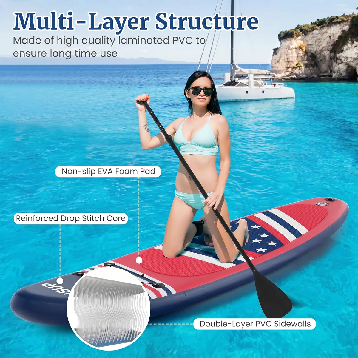 PuffoSUP Rigid Inflatable Stand Up Paddle Board with Travel Kit