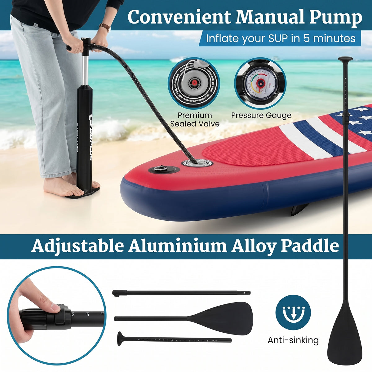 PuffoSUP Rigid Inflatable Stand Up Paddle Board with Travel Kit