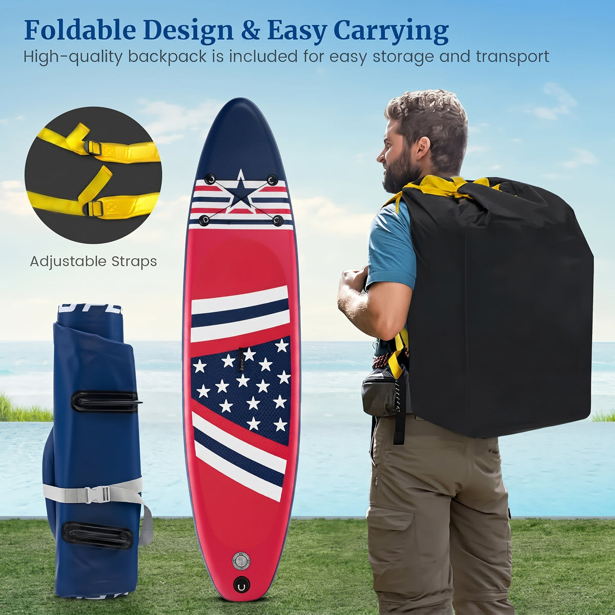 PuffoSUP Rigid Inflatable Stand Up Paddle Board with Travel Kit