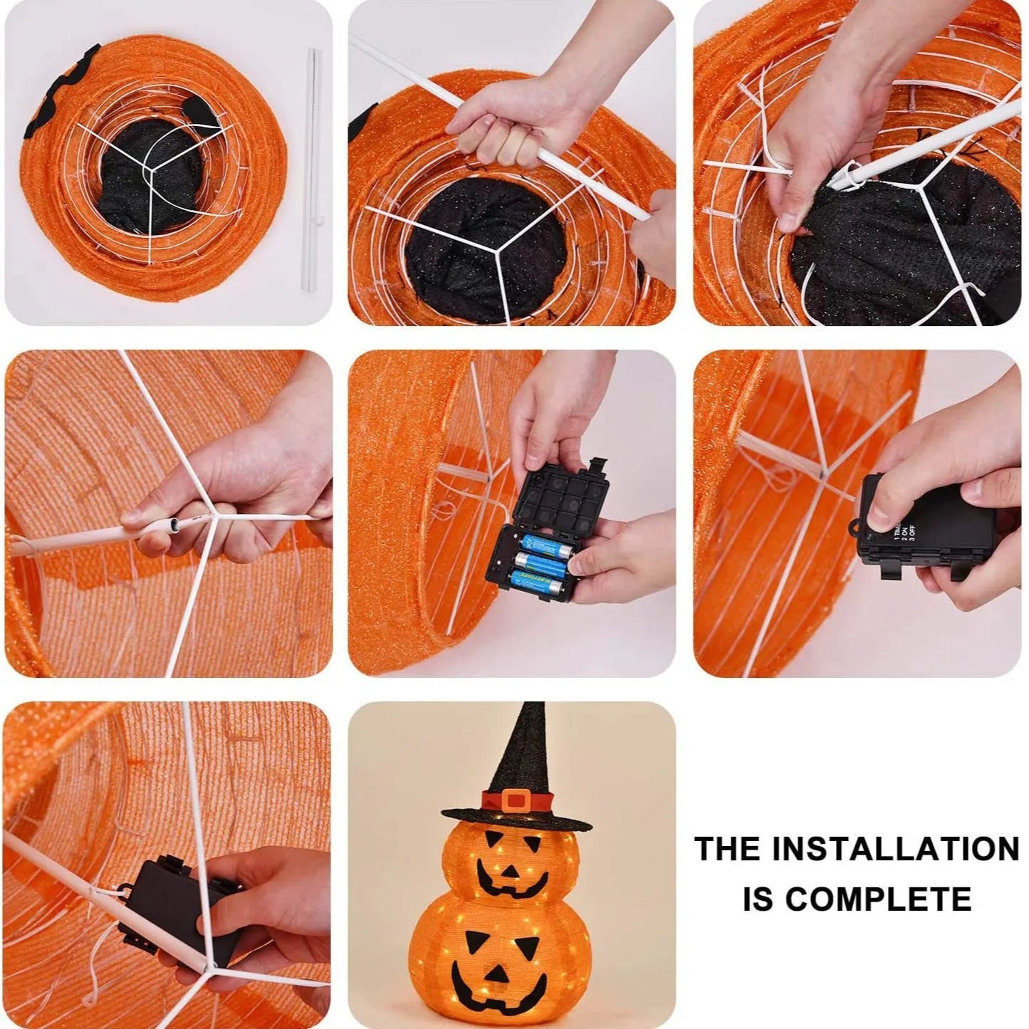 Pumporain 3FT Collapsible Lighted Pumpkin Stack with 8 Modes