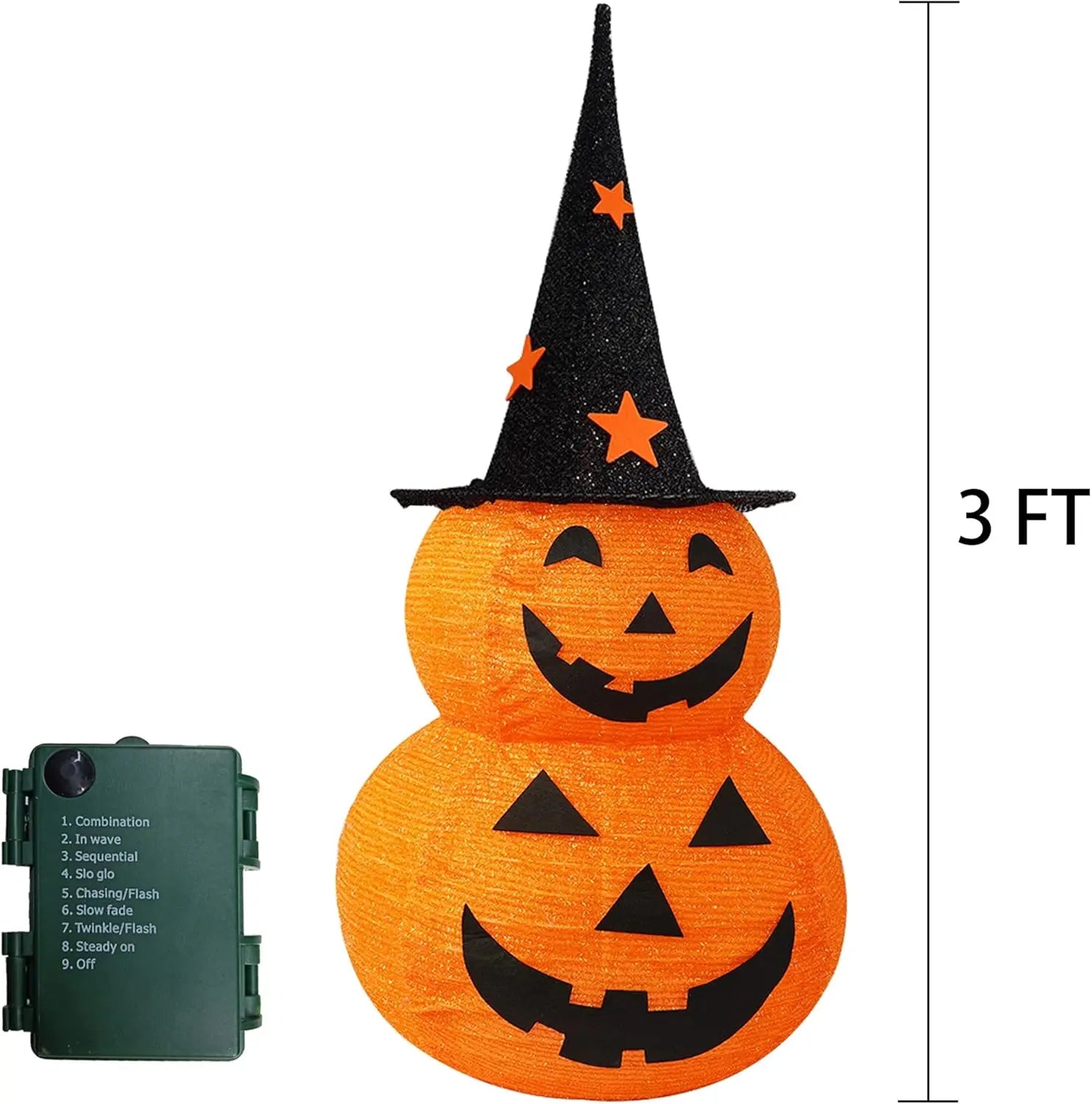 Pumporain 3FT Collapsible Lighted Pumpkin Stack with 8 Modes