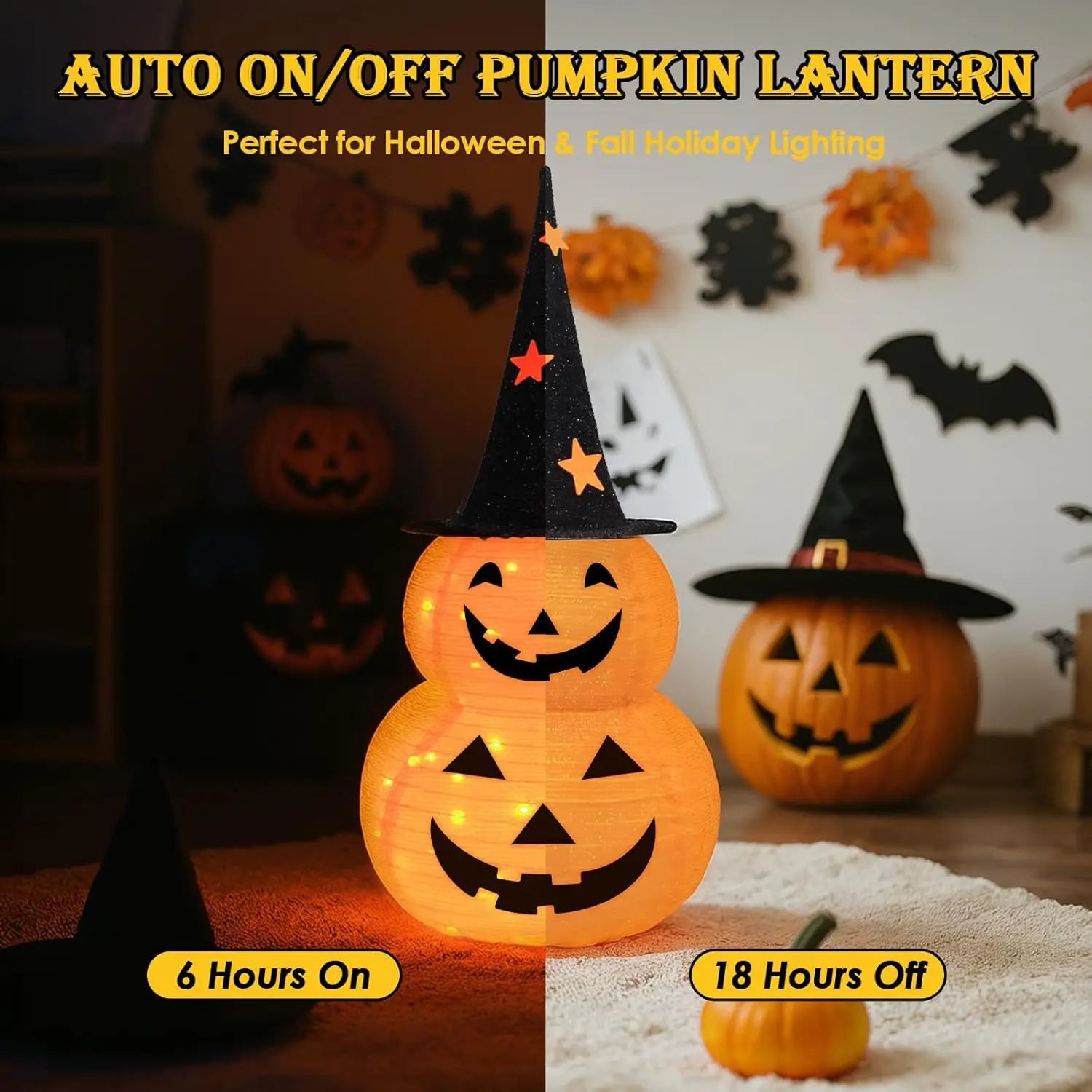 Pumporain 3FT Collapsible Lighted Pumpkin Stack with 8 Modes
