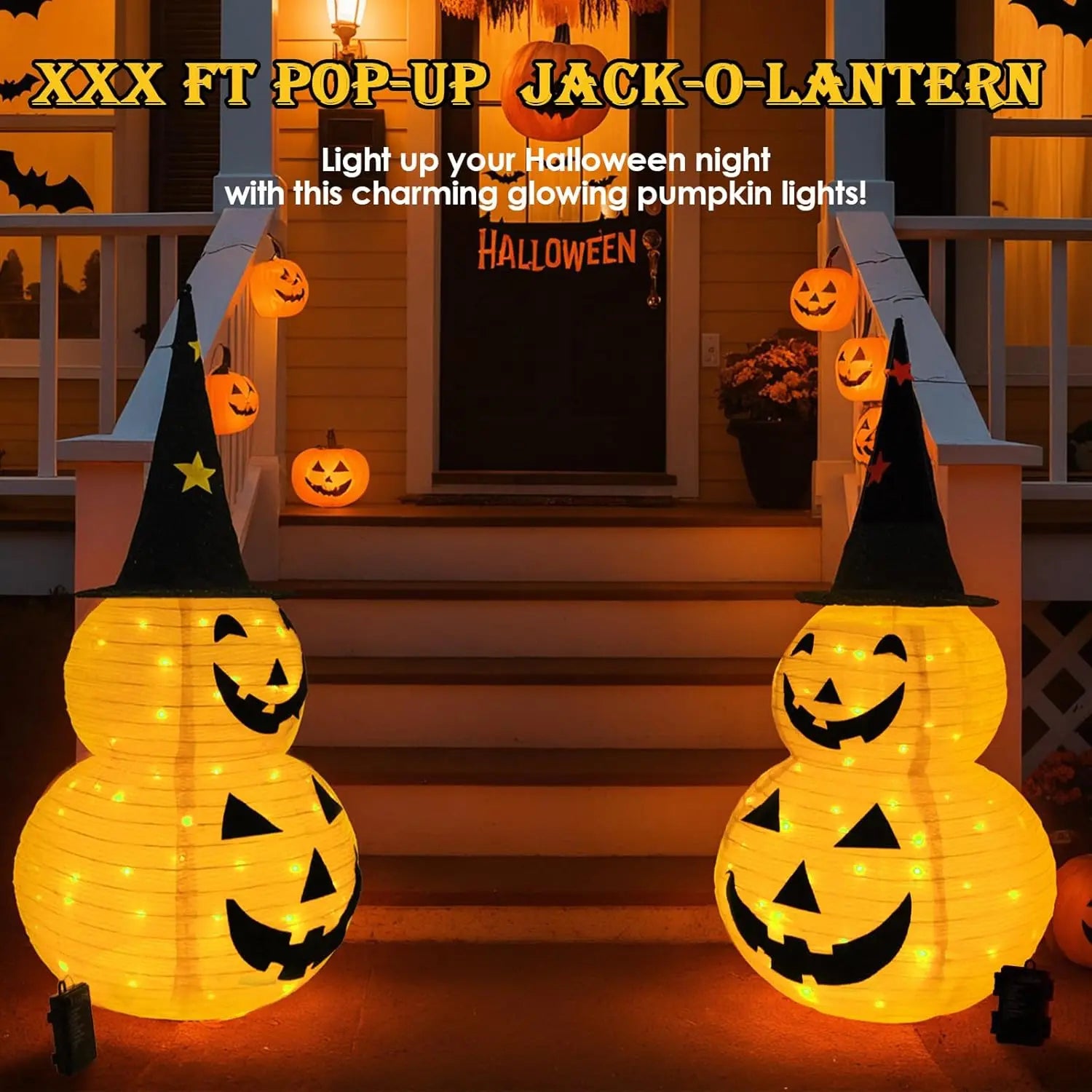 Pumporain 3FT Collapsible Lighted Pumpkin Stack with 8 Modes