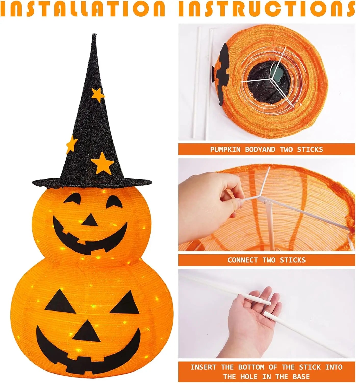 Pumporain 3FT Collapsible Lighted Pumpkin Stack with 8 Modes