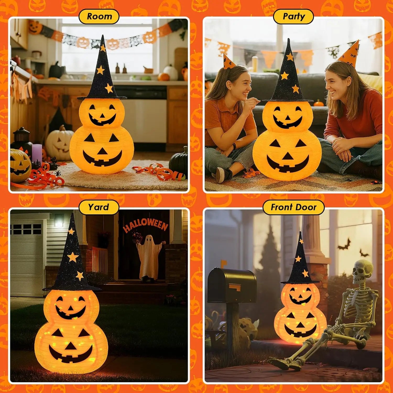 Pumporain 3FT Collapsible Lighted Pumpkin Stack with 8 Modes