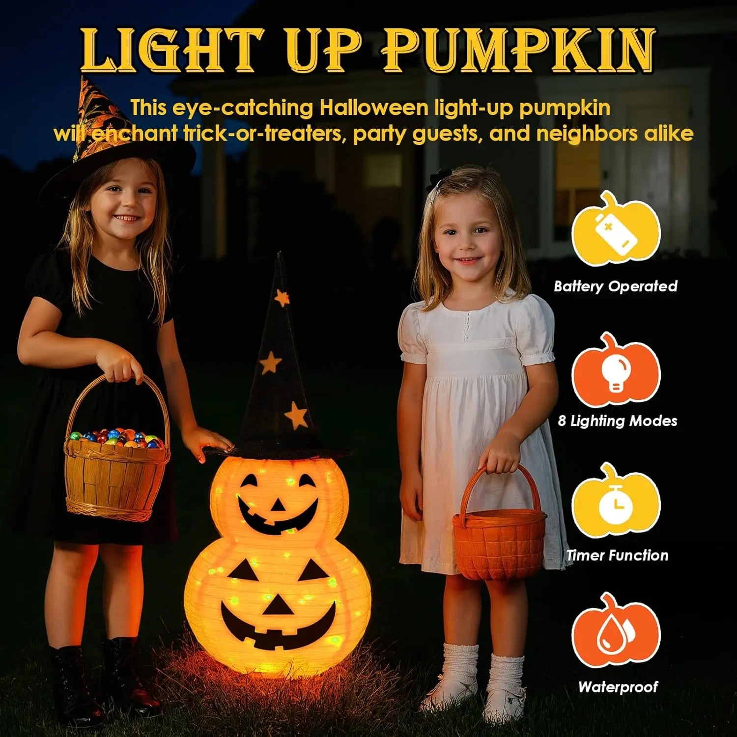 Pumporain 3FT Collapsible Lighted Pumpkin Stack with 8 Modes