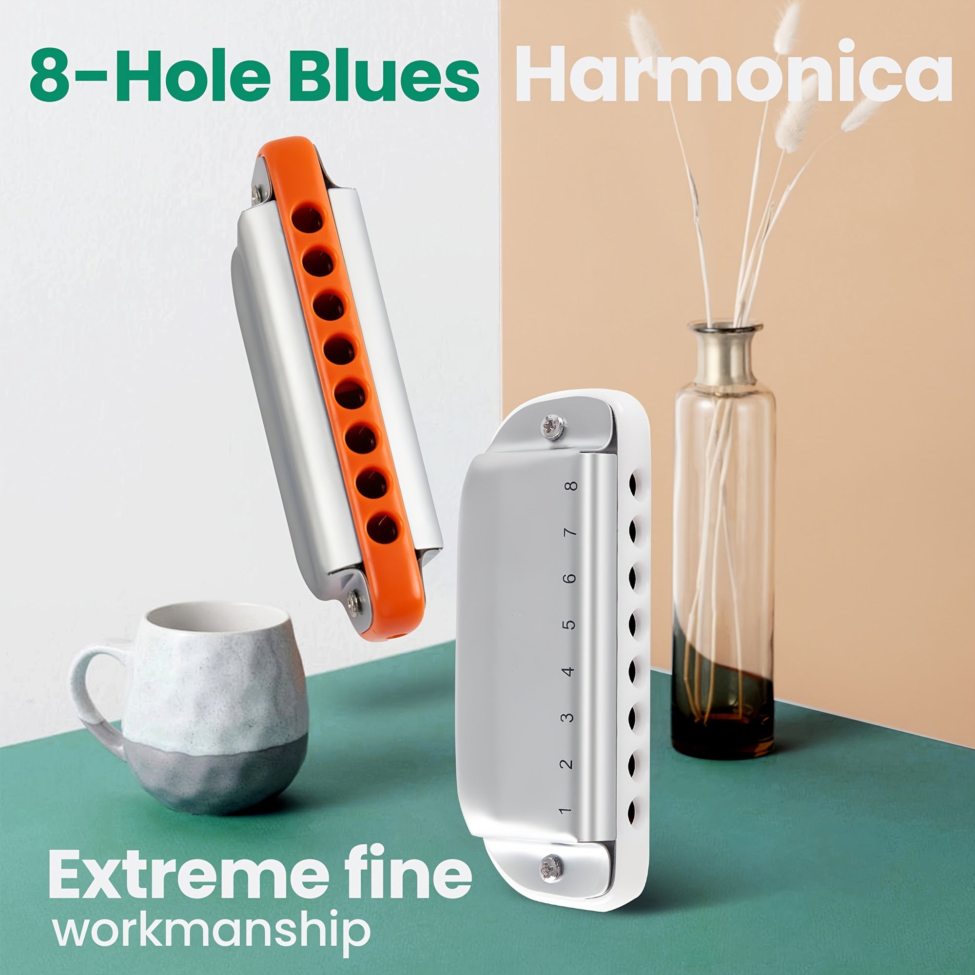 RifixCors 8-Hole Beginner Blues Harmonica in Key of C with Case