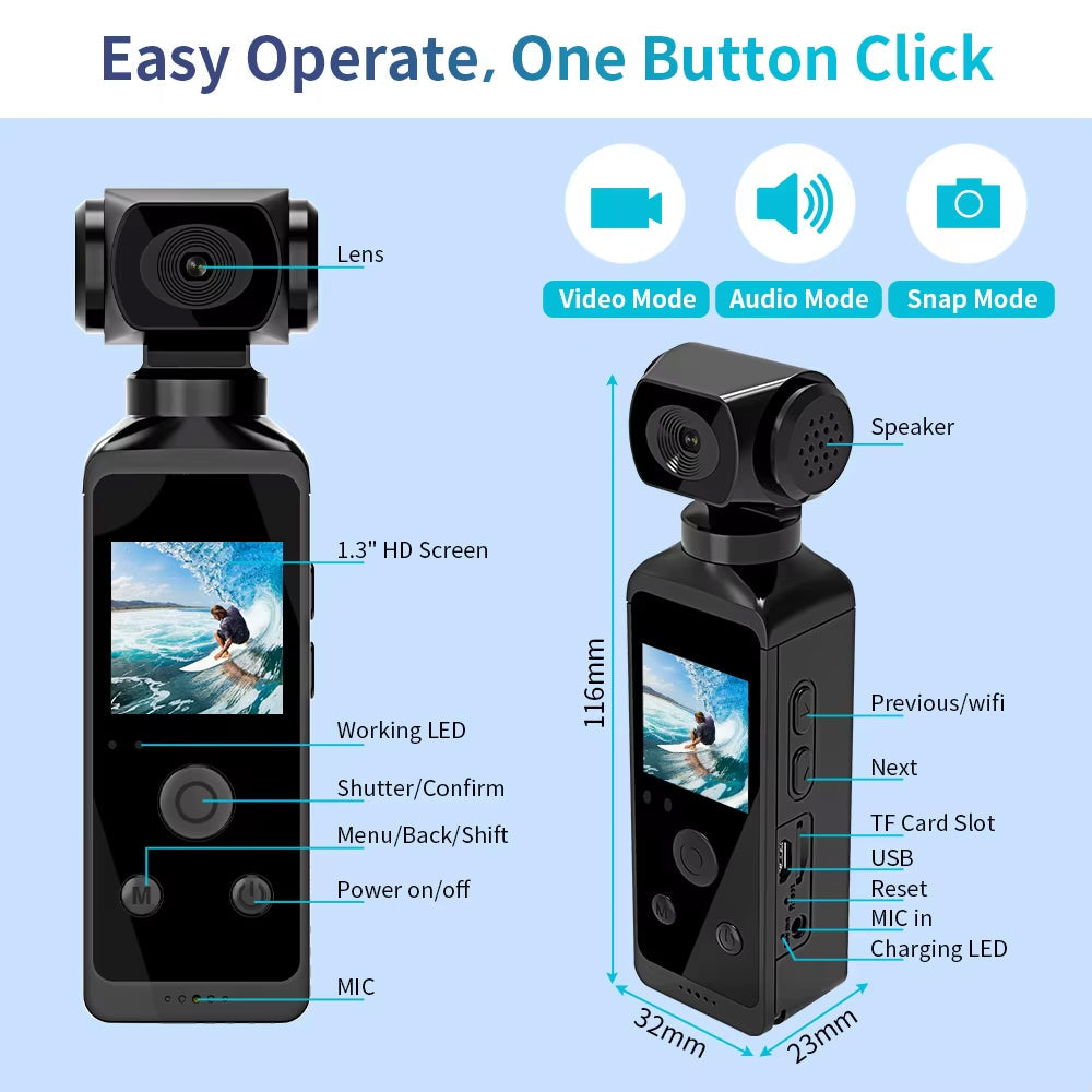 SeelogTix 4K Action Camera with 270° Rotating Lens