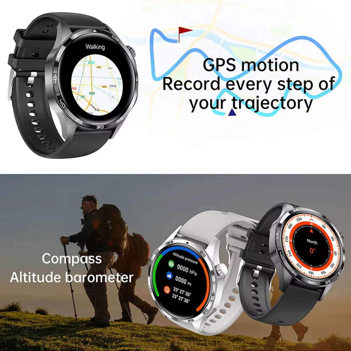 TempoJolie Rugged GPS Hiking Smartwatch with Bluetooth Calling