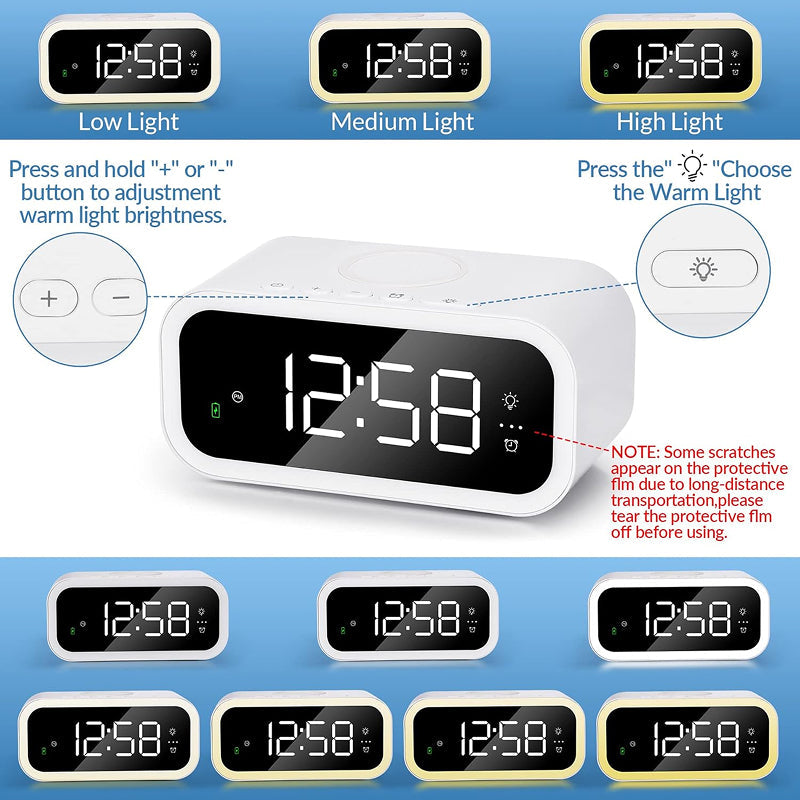 Tinyclarm Mirror Clock with 15W Wireless Charging
